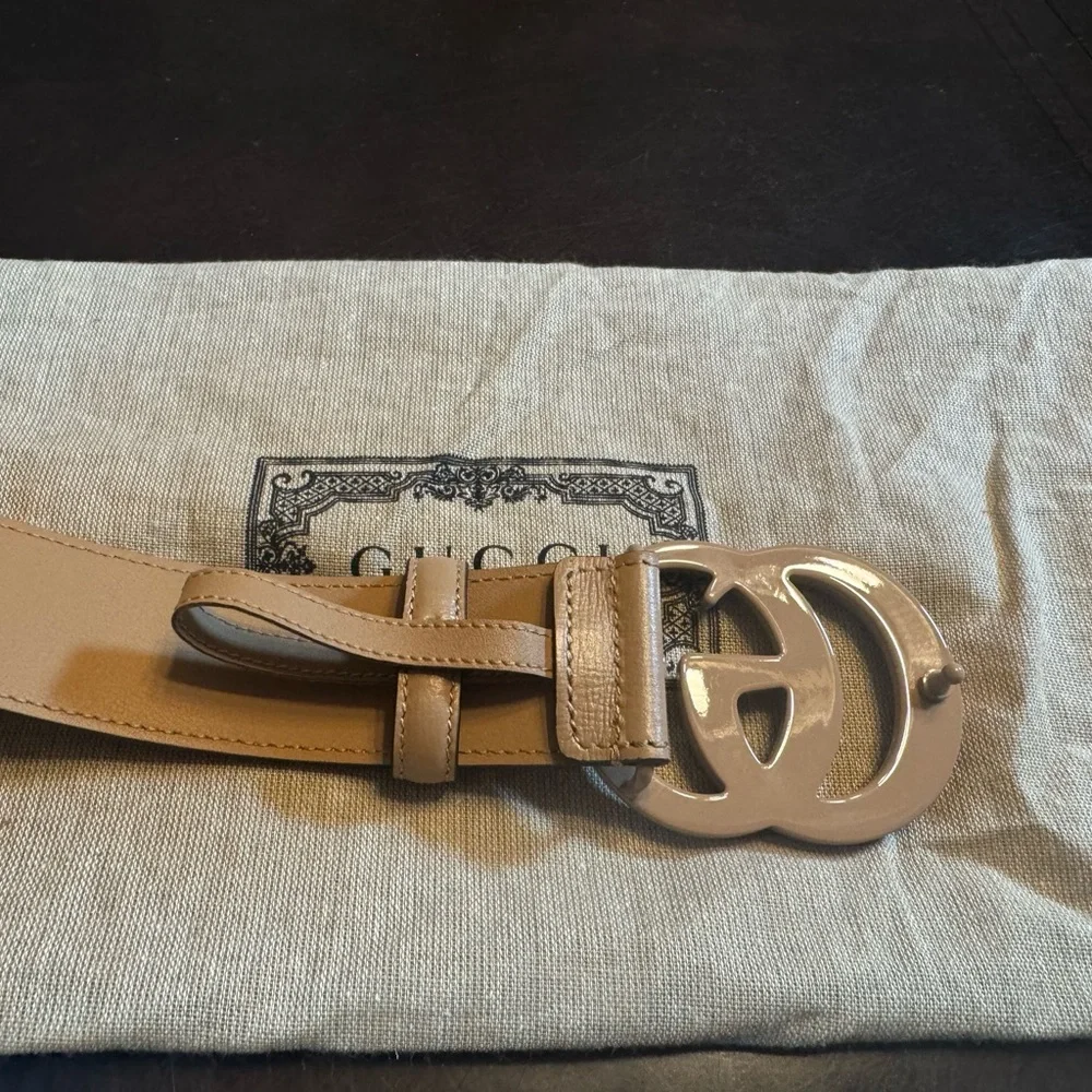 New Gucci GG Logo Pale Pink Buckle Leather Belt Size 48 / 120 cm / 44 - 48 Waist